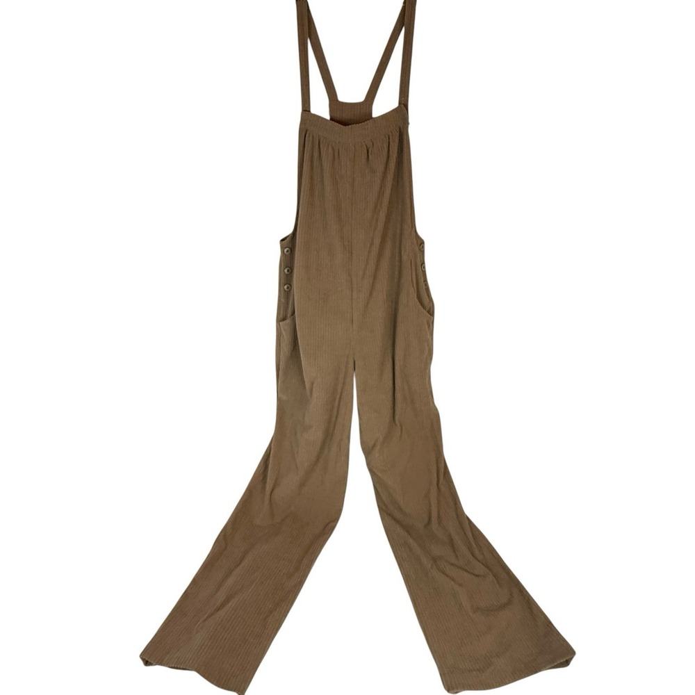 ee:some Tan Ribbed Wide Leg Overalls Jumpsuit Size Small Boho Casual NWT Loose
